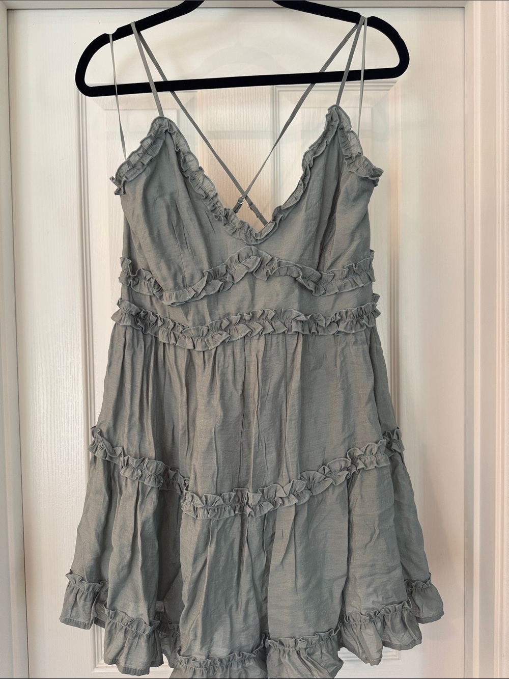 Francesca's Collections Sage Green Ruffle Tiered Mini Dress